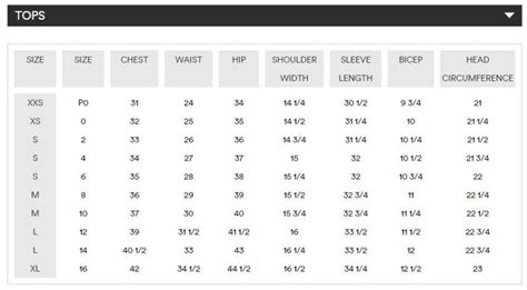 armani exchange size chart.